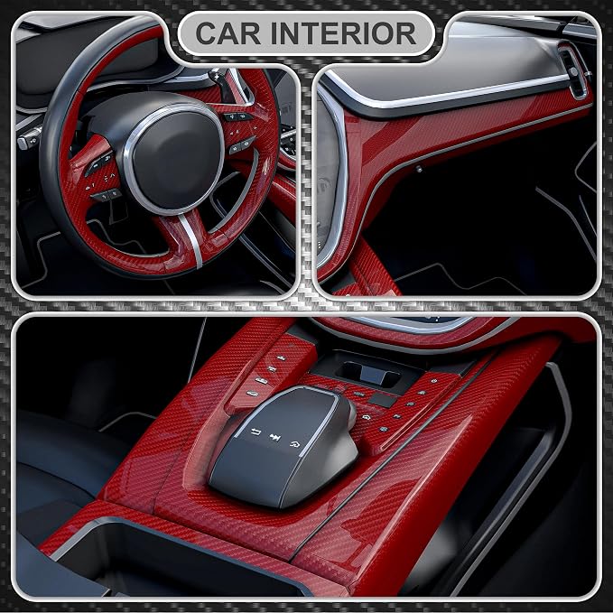 Lypumso 6D Carbon Fiber Vinyl Wrap Roll, Glossy Car Wrap Film Featuring Bubble Free Air Release Technology, Car Moto DIY Interior Exterior Decoration (Carbon Fiber Red, 1ft x 10ft)