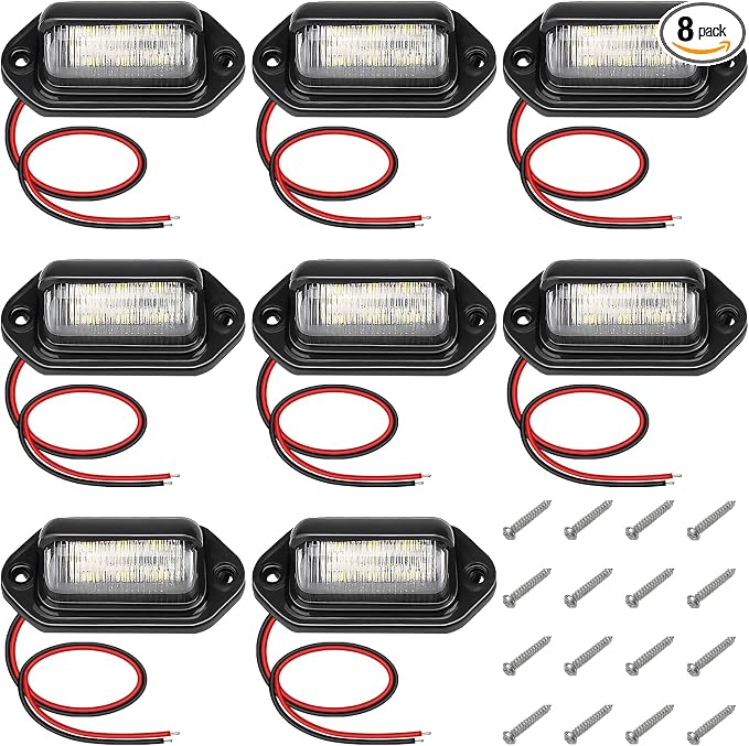 ecocstm 8 PCS White LED License Plate Light, 6-SMD Waterproof Tag Lights, 12V-24V DC Lamp Taillight, Step Courtesy Light Dome Cargo Lights for Truck SUV Van RV Trailer