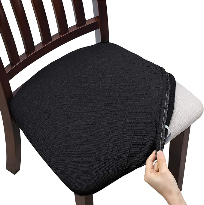 Fuloon Stretch Chair Seat Covers 6 PCS, Removable Washable Dining Chair Covers Anti-Dust Dining Room Seat Cushion Slipcovers (6, Black)