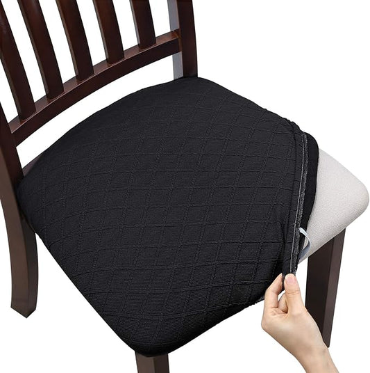 Fuloon Stretch Chair Seat Covers 6 PCS, Removable Washable Dining Chair Covers Anti-Dust Dining Room Seat Cushion Slipcovers (6, Black)