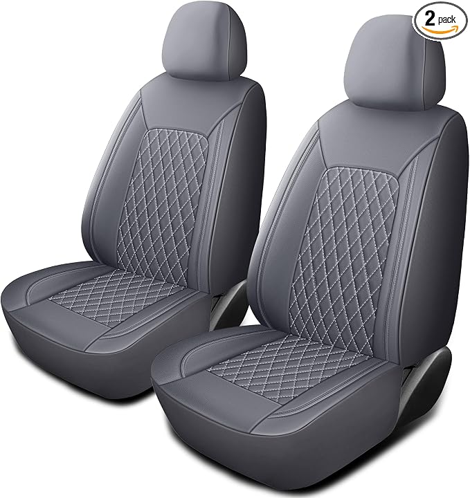HChengkikz Faux Leather Front Car Seat Covers, 2 Pack Seat Protectors | Easy to Install Auto Interior Accessories Universal Fit for Sedans, SUVs, Trucks, Vans