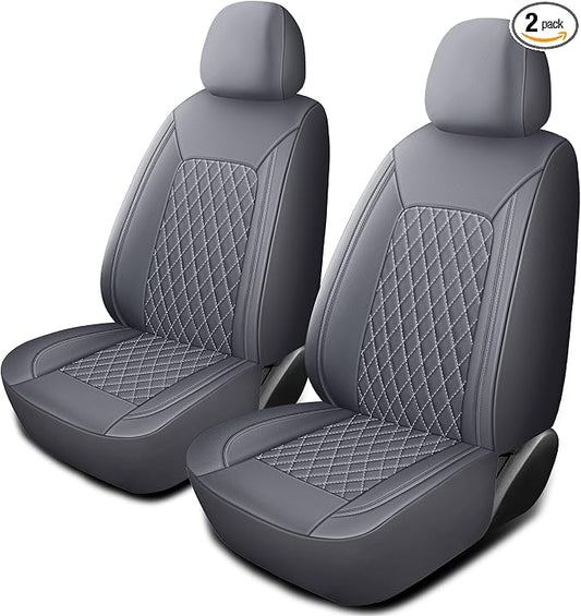 HChengkikz Faux Leather Front Car Seat Covers, 2 Pack Seat Protectors | Easy to Install Auto Interior Accessories Universal Fit for Sedans, SUVs, Trucks, Vans