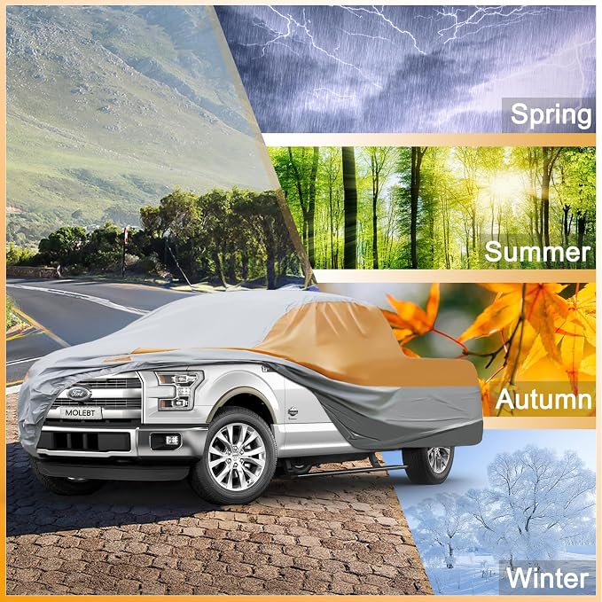 Multilayers Truck Cover Waterproof All Weather, Heavy Duty Outdoor Pickup Car Cover, Rain Snow Sun Uv Protection, Fit Ford F150, Chevy Silverado, Dodge Ram 1500 etc, XXL-250 x 79 x 71 inch
