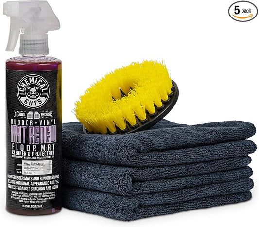 Chemical Guys, Heavy Duty Floor Mat Cleaning Kit, Mat Renew & Brush, 5 Pc | Mat Renew cleaner, drill brush and Workhorse towels clean and revive rubber and vinyl mats and liners