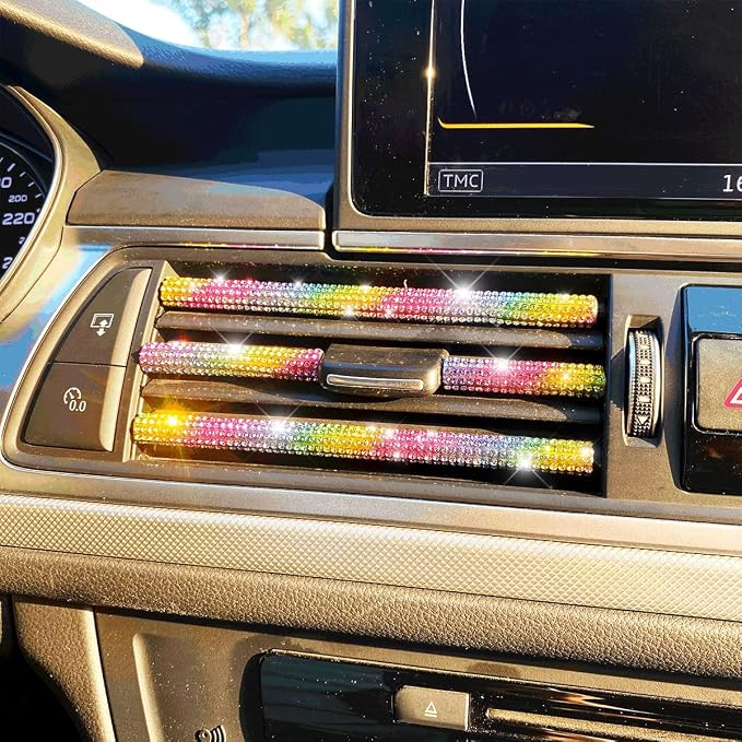 Bling Car Vent Outlet Trim, 10PCS Handcrafted Rhinestones Diamond Decoration Strips for All Straight Air Conditioner Outlet, Bling Car Interior Accessories for Women Girl (Colorful)