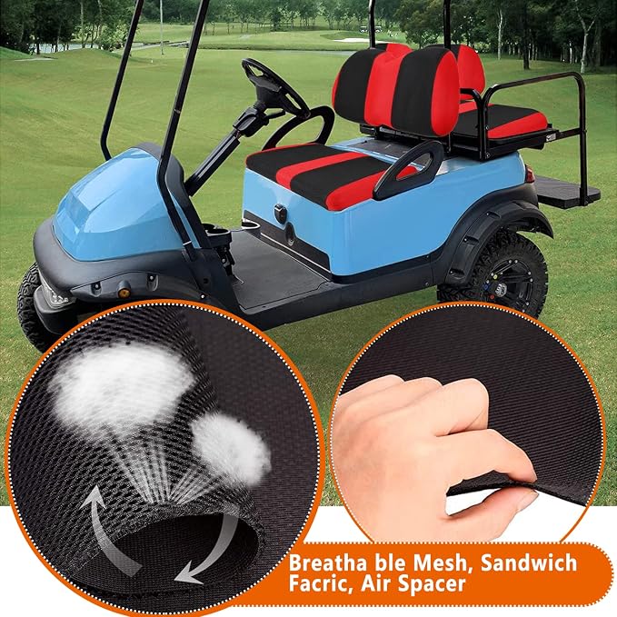 Golf Cart Front and Back Seat Covers for Club Car Precedent 4 Passenger Models,Breathable Washable Polyester Mesh Seat Cover Red