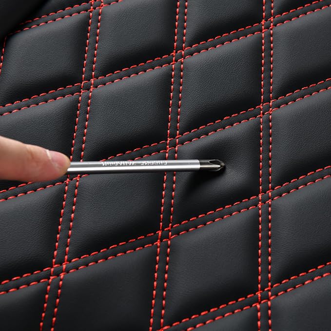 Huidasource Rear Seat Cover, Nappa Leather Back Seat Cover Velcro Adjustable, Compatible with Armrests, Seat Belts, Child Safety Seats, Fit for Most Cars SUVs Trucks (Back Row/Black&Red)