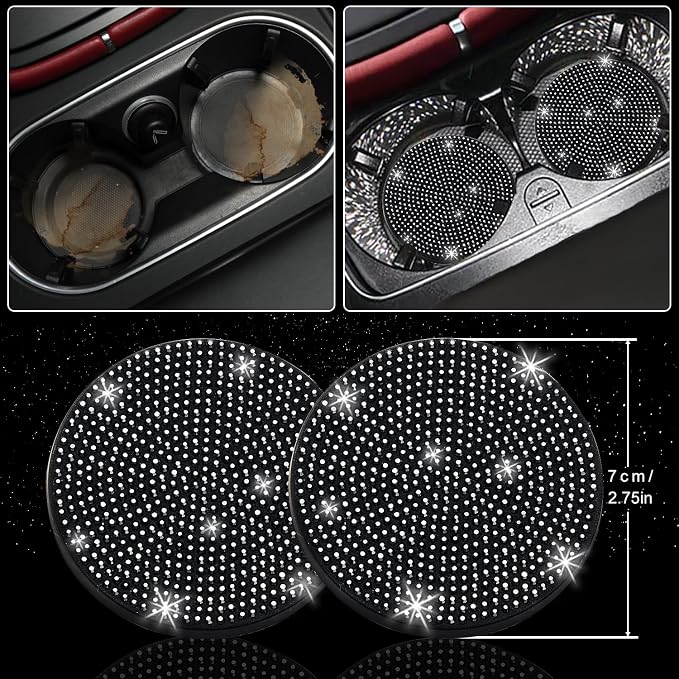 NBTEPEM 8 pcs Bling Car Accessories Set for Women, Steering Wheel Cover, Sparkly Seat Belt Covers, Bling Gear Shift Cover, Universal Fit Most Cars (Black Diamond)