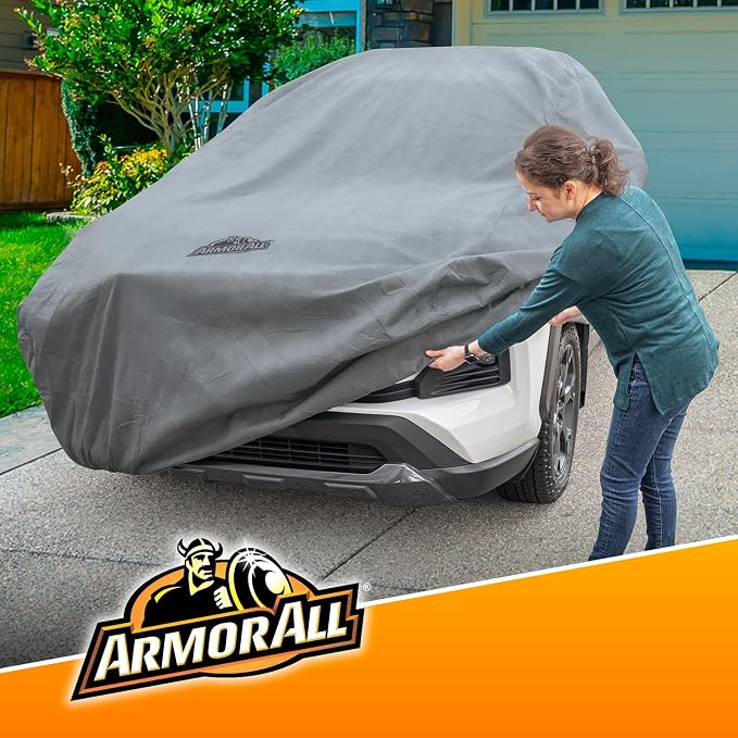 Armor All Car Cover Waterproof All Weather Heavy Duty SUV or CUV up to186 | Scratch-resistant soft lining, 6 secure straps, includes storage bag, works for Sun Rain Snow Hail Outdoor Indoor Protection