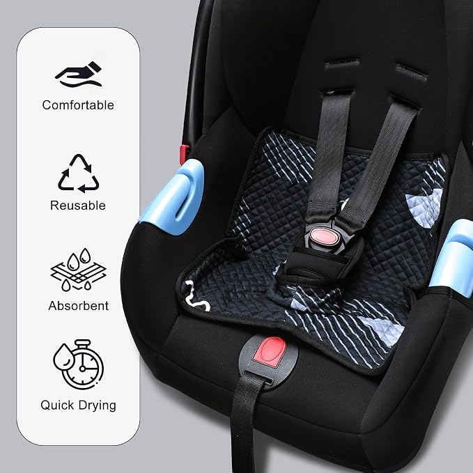 Car Seat Protector for Potty Training, 2 Pack Waterproof CarSeat Liner Toilet Training for Baby Infant Toddler, Dry Seat Piddle Pads Cover for Strollers (Geometric Black)