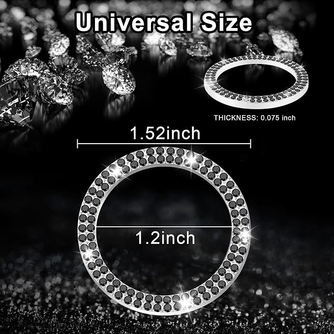 LivTee Car Engine Start Stop Decoration Ring, Crystal Double Rhinestone, Bling Car Interior Accessories for Women, Key Ignition & Knob Bling Ring, Push to Start Button Cover/Sticker, Black