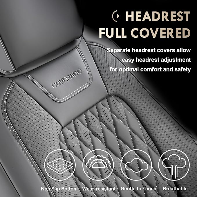 Coverado Leather Seat Covers Full Set Fit for Ford F150 F250 F350 F450, Waterproof Ford F150 Truck Seat Covers Fit for 2015-2026 F150 and 2017-2026 F250 F350 F450 (Gray)