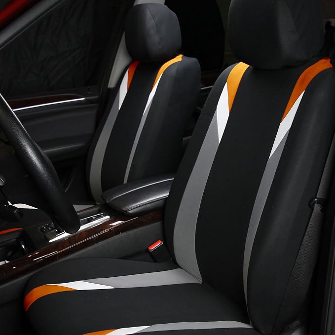 FH Group Premium Modernistic Flat Cloth Car Seat Covers – Universal Fit, Washable Seat Covers for SUV Sedan Van, Orange, Full Set