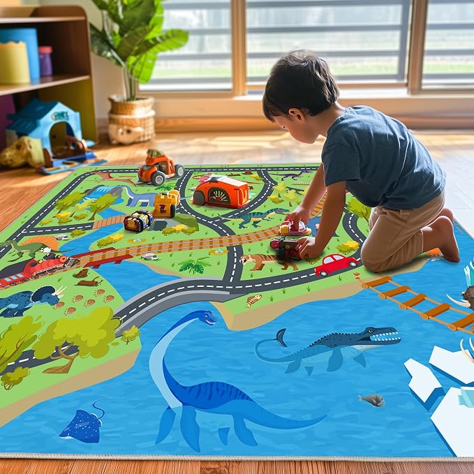 Kids Rugs for Playroom - Soft & Non-Slip 5x7 Feet Dinosaur Play Mat,Childrens Dinosaurs Carpet Washable Rug for Classroom Nursery Bedroom Boys