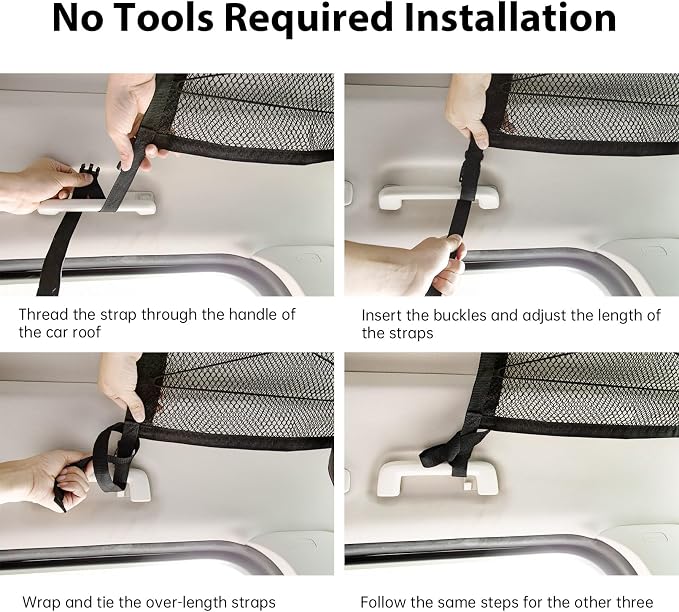 Car Ceiling Cargo Net 35.4" x 23.6", Double Layer Roof Storage Organizer for SUV,Overhead Mesh Holder with Reinforced Straps,Road Trip Essentials for Camping Travel Fits 4 Handle Vehicles