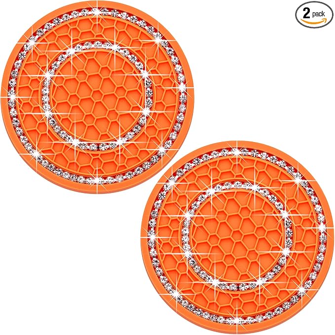 2PCS Bling Crystal Rhinestone Cup Holder Coaster, 2.75 inch Soft Silicone Anti-Slip Shockproof, Car Cup Holder Insert Coasters, Universal Car Interior Accessories for Women (Colorful & White)