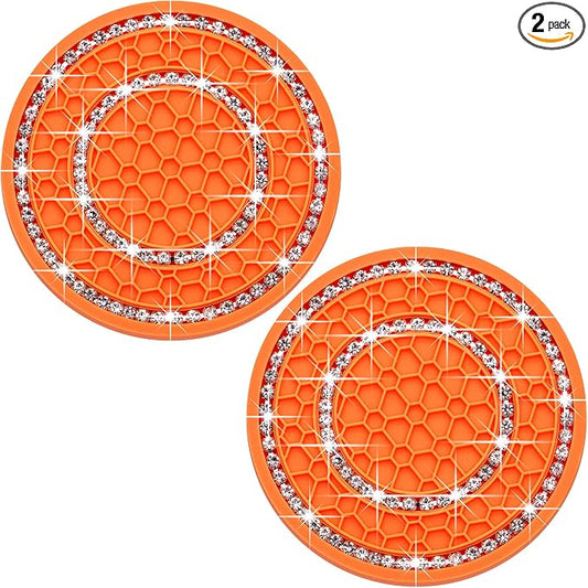2PCS Bling Crystal Rhinestone Cup Holder Coaster, 2.75 inch Soft Silicone Anti-Slip Shockproof, Car Cup Holder Insert Coasters, Universal Car Interior Accessories for Women (Colorful & White)