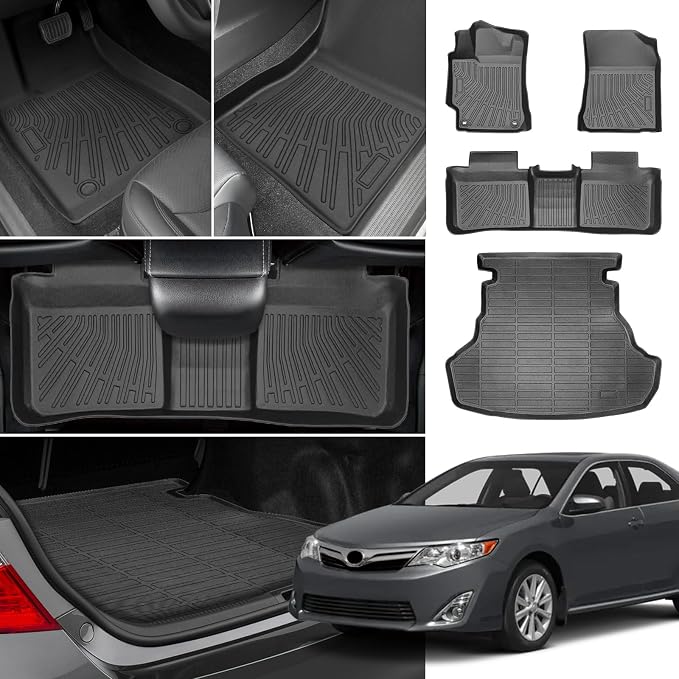 Floor Mats for Toyota Camry 2012-2017, 1st & 2nd & Cargo Liner | Custom Fit Camry LE SE XLE XSE Hybrid LE SE XLE, TPE Anti-Slip Waterproof 2012 Camry Floor Mats Car Accessories