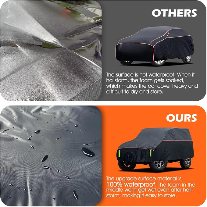 Hail Protector Car Cover, Waterproof Thickened EVA Car Cover for Jeep Wrangler 2 Door 1987-2025 JK JL CJ YJ TJ Outdoor Waterproof Sun Rain Snow Hail Protection with Driver Door Zipper