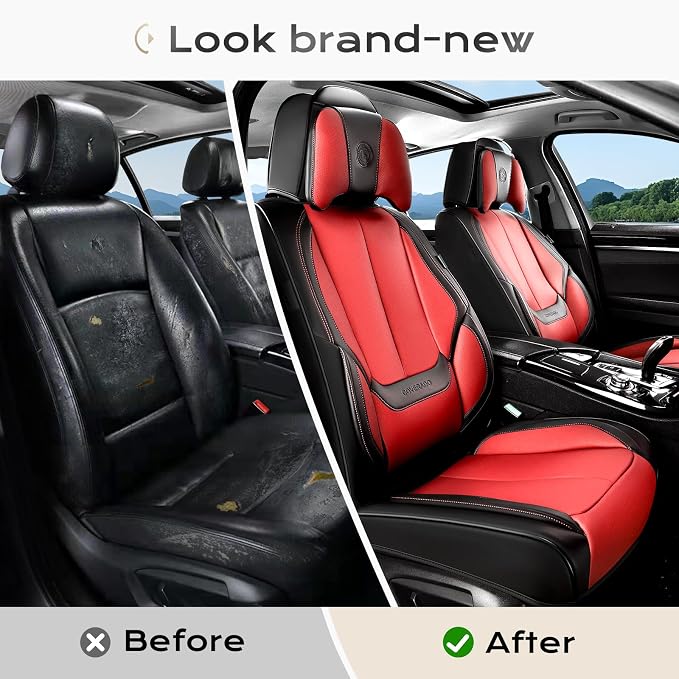 Coverado Car Seat Covers, Seat Covers for Cars, Waterproof Leather Auto Seat Protectors, Leather Car Seat Cushion, Car Interiors Accessories Universal Fit for Most Cars