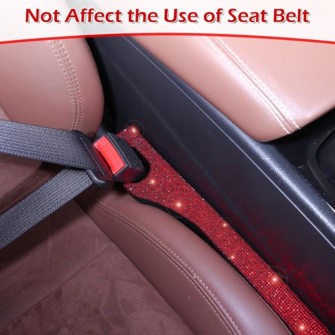 Briwill Bling Red Car Seat Gap Filler, 2 Pack Car Abyss Blocker Universal Fit for Car SUV Truck, Handmade Crystal Rhinestone Diamond Red Bling Car Accessories for Women(Red)