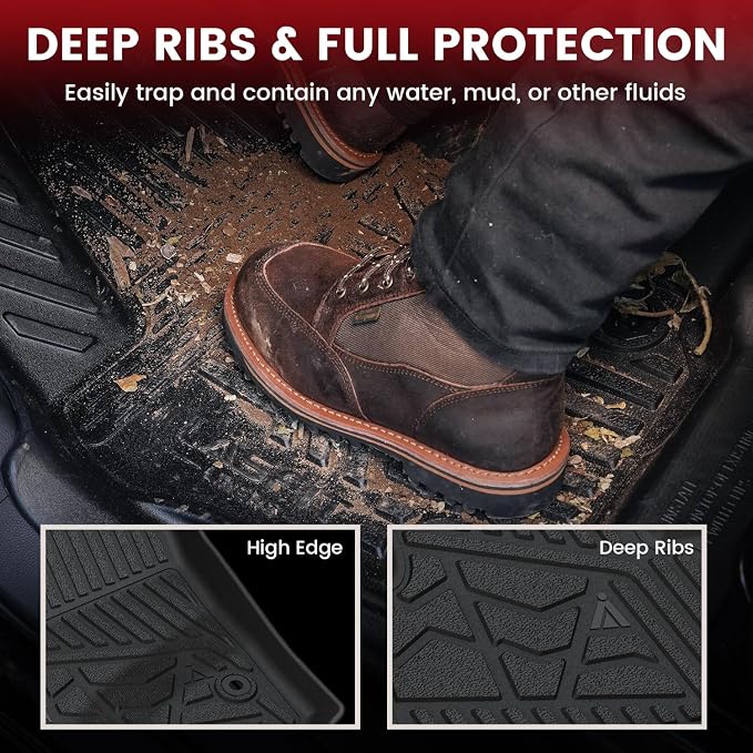 LASFIT Floor Mats for Chevrolet Chevy Colorado/GMC Canyon Crew Cab 2023 2024 2025 2026 (Fit Carpet Floor), All Weather TPE Custom Fit Floor Mats for Cars, 1st and 2nd Row Car Floor Mats Full Set