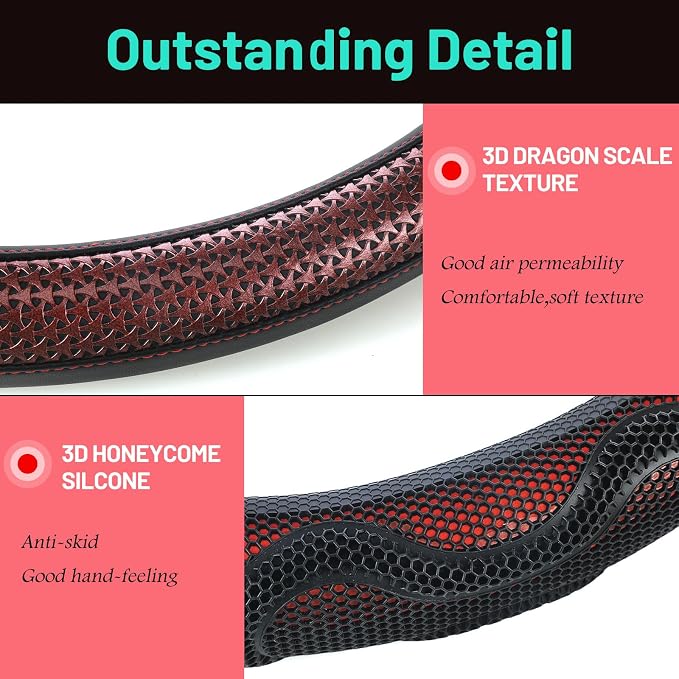 DaisyInner 17.5-18 Inch Steering Wheel Cover for Semi Truck No-Slip & Comfy Grip for Semi Trucks, Rv, Big Rig and 18 Wheelers(Mesh A,Leather,Burgundy)