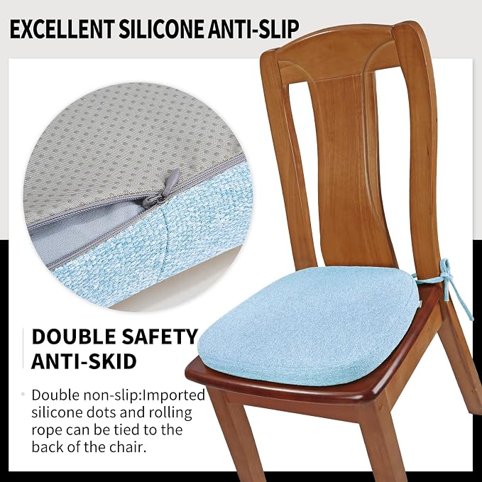 SINOSSO 4 Pack Memory Foam Chair Cushions for Dining Chairs, Friendly Woven Fabric 16" U-Shape Comfortable Kitchen Chair Pads, Removable Slip Resistant Seat Cushions (Set of 4, Water Blue)