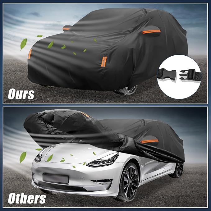 X AUTOHAUX Car Cover for Tesla Model 3 2017-2025 210D-PU Outdoor Full Car Cover All Weather with Door Zipper for Waterproof Windproof Sun Rain Snow Protection