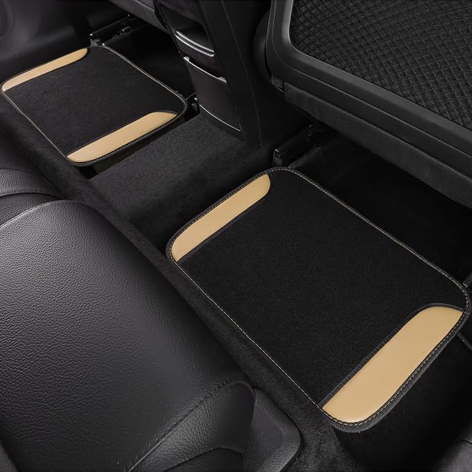 CAR PASS Waterproof Car Floor Mat, Universal Fit Car Mats with Driver Heel Pad, Leather Car Carpet, Anti-Slip Nibbed Backing Floor Mats for SUV, Vans,Sedan,Truck, Automotive Floor Mats (Black Beige)