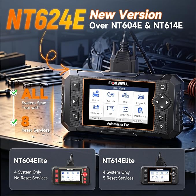 2026 FOXWELL NT624 Elite OBD2 Scanner, All-System 8 Resets Code Reader | Upgraded from NT604/NT614, ABS Bleeding, EPB, Oil, BMS, SAS, Throttle, Injector & DPF Scan Tool, Auto VIN,for DIY Mechanics