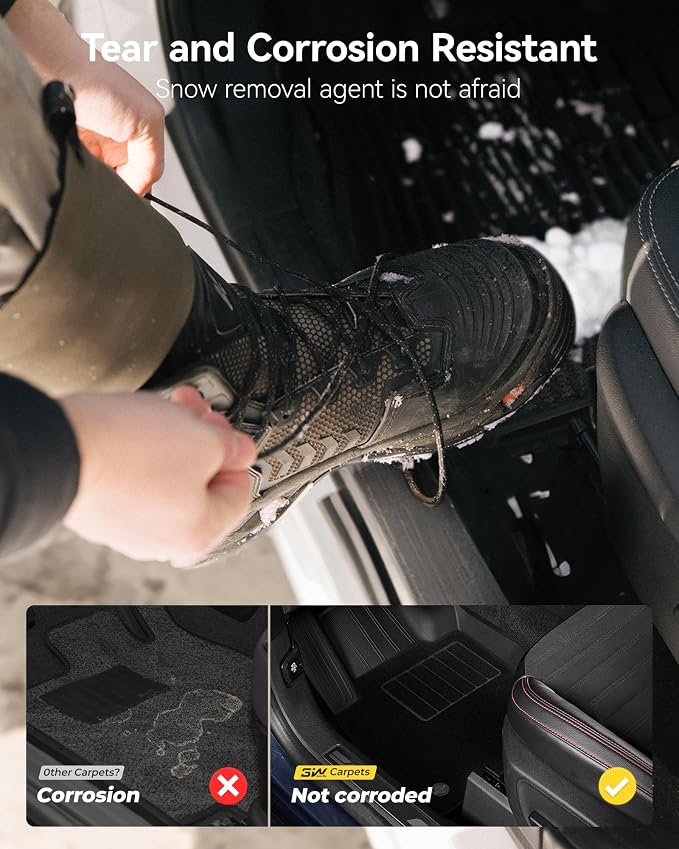 3W Floor Mats with Carpet & Cargo Liner for Tesla Cybertruck 2023 2024 2025 2026, All Weather Waterproof Heavy Duty Accessories Custom Fit Automotive Double Layer Floor Liners & Sub Storage Trunk Mat