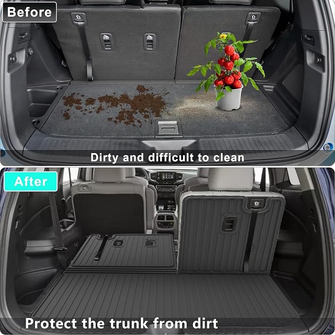 Cargo Mat & Backrest Mat Fit for Honda Pilot 2016-2025 2026 (No Elite) | All Weather Protection Cargo Liner with Backrest Mat Behind 3rd Row Back Seat Protector