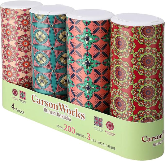 Carson Works Car Tissues Holder 4 Packs Round Car Tissues Cylinder Fit for Car Cup Holder, Home Small Tissue Dispenser with Facial Tissues for Travel Car Bathroom Office