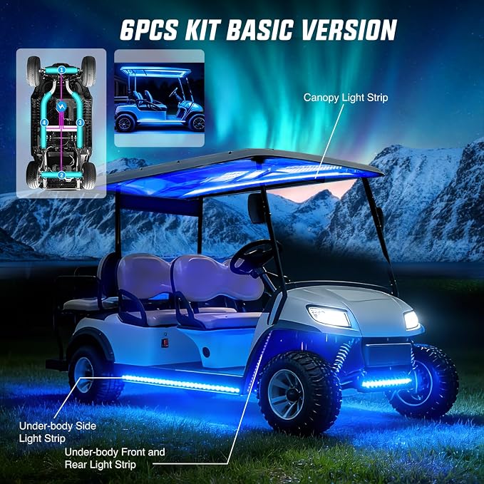 Nilight 6PCS Golf Cart Underbody Light Kit with Canopy Lights RGB Multi-Mode LED Neon Accent Lighting Lamp APP Remote Control Sound Active Music Sync IP67 Waterproof 12V-66V for EZGO Yamaha Club Car