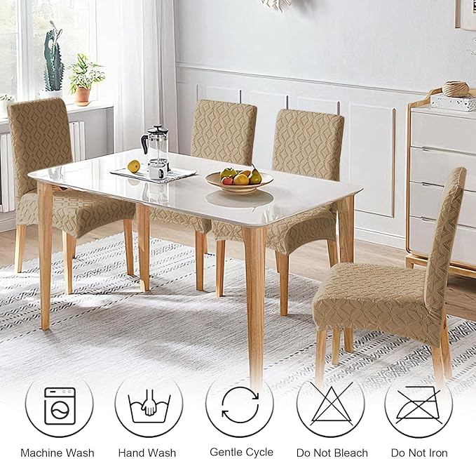 Genina Waterproof Chair Covers for Dining Room Set of 6, Removable Washable Chair Slipcover Protectors, Khaki
