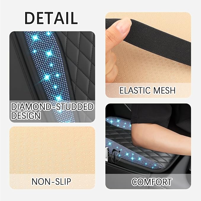 IHOTDER Bling Rhinestones Center Console Covers for Cars,Upgraded Arm Rest Cover for Car with Side Storage Pocket for Car Seat Organizer,Middle Console Cover Stylish Car Decoration (Bling Blue)