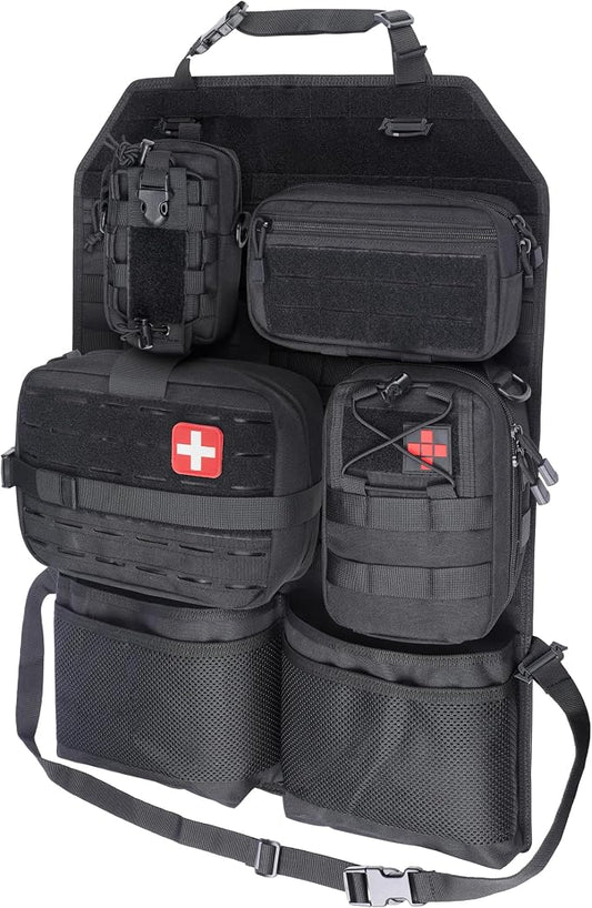 WYNEX MOlle Car Backseat Organizer Detachable 4 Molle Pouches for Road Trip | Truck Seat Back Storage & Organizer Molle Panel with Tactical Bag, Fits Most Cars, SUVs, Pickups, Jeepd, Trucks, Vans