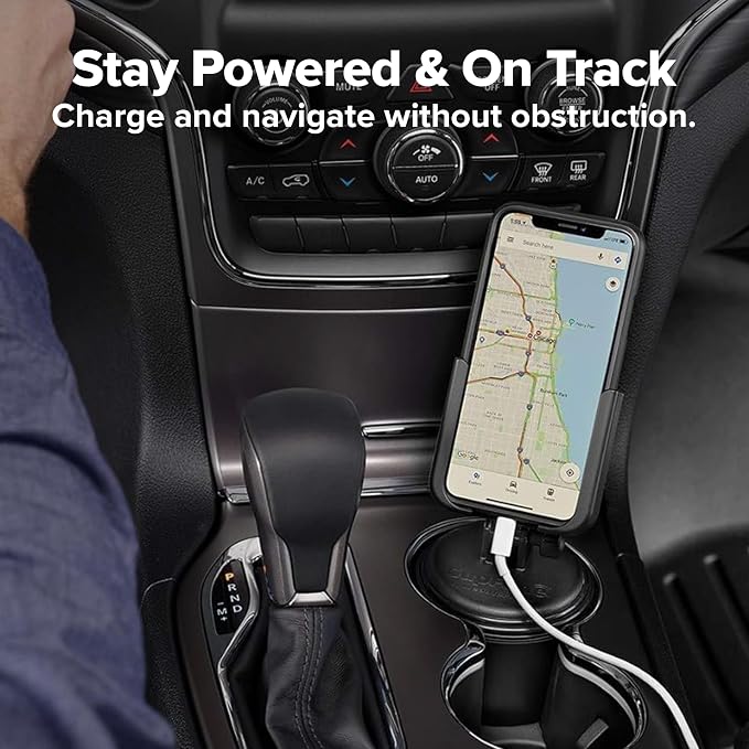 WeatherTech CupFone, Universal Cup Holder Phone Mount for Cars – Adjustable & Secure Fit with Open Access for Charging – Compatible with iPhone, Android - Metal Knobs, Graphite