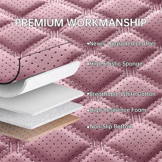 Car Seat Covers Full Set,5 Seat Leather Seat Covers for Cars,Front Seats and Back Seat Cover,Waterproof Car Seat Cushion Protectors,Universal Fit for Most Cars SUV Trucks (Pink, Full Set)