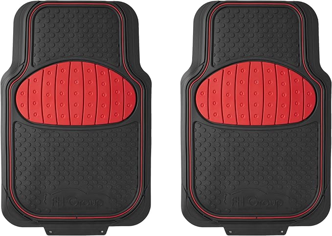 FH Group Car Floor Mats - Heavy-Duty Rubber Floor Mats for Cars, Universal Fit Full Set, Trimmable Automotive Floor Mats, Climaproof Floor Mats for Most Sedan, SUV, Truck Floor Mats Red