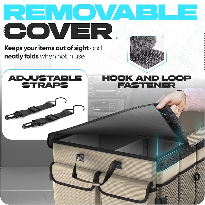 FORTEM Trunk Organizer with Cooler For SUV Car Trunk, Foldable Storage, Car Accessories for Women Men, Collapsible Bag, 600D Oxford, Non Slip Bottom, Straps, Soft Cover (105L)