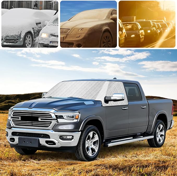 Windshield Sun Shade for 2019-2026 Dodge Ram 1500, External 5-Layer Reflective Sunshade for 2019-2026 Dodge Ram 1500