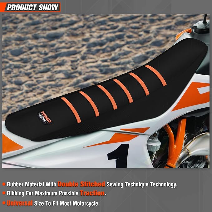 Universial Dirt Bike Seat Cover - Soft Ribbed Rubber Seat Covers for Motorcross Enduro Orange
