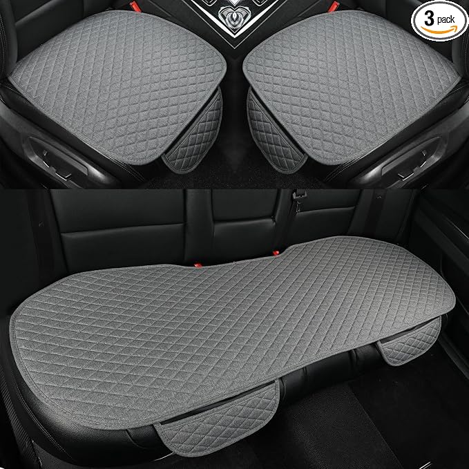 West Llama Linen Car Seat Covers,Bottom Seat Covers for Cars Include 1 Pair Front Driver Seat Pad Mat and 1 Rear Bench Cover Universal Fits 90% Vehicles,SUVs,Cars,Sedans(3Piece-Gray)
