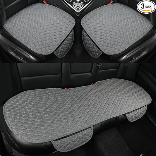 West Llama Linen Car Seat Covers,Bottom Seat Covers for Cars Include 1 Pair Front Driver Seat Pad Mat and 1 Rear Bench Cover Universal Fits 90% Vehicles,SUVs,Cars,Sedans(3Piece-Gray)