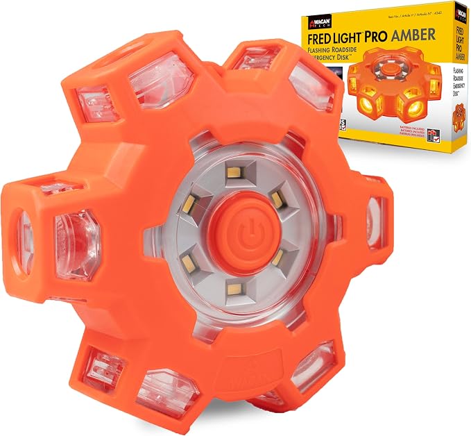 Wagan FRED Flashing Roadside Emergency Disc LED Flare 6 Flash Modes for Roadside Security, Warning Flashing with Magnet and Hook for Vehicles and Boats (FRED PRO - Amber)