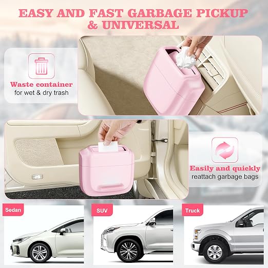 Car Trash Can with Lid, Built-in Storage Garbage Bag, Leakproof Vehicle Trash, Car Accessories for Interior, Mini Garbage Bin for Automotive, Office, Kitchen, Bedroom, with 30pcs Trash Bags