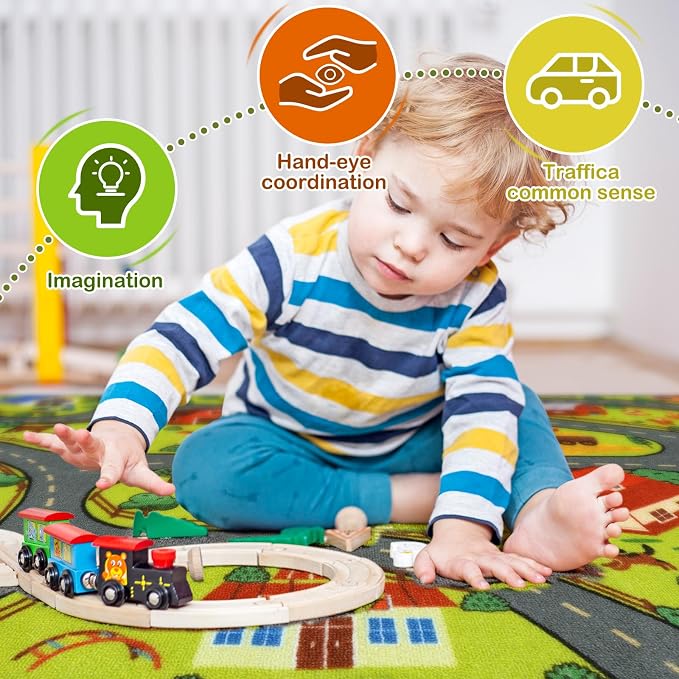 STARUIA Kids Rug Play Mat, 60"x32" Washable Car Rug for Toddlers, Educational Farm Road Play Rugs, Non-Slip Race Track Carpet for Kids, Kids Area Rugs for Playroom Bedroom Nursery