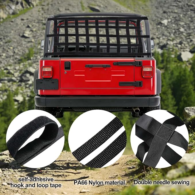 Universal Car Cargo Net&Hitch Hammock, Oversized Heavy Duty Mesh Netting | for Jeep Wrangler TJ JK JL 1997-2023 2/4 Door, Multi-Purpose Cargo Organizer, Camping Gear, Pet Barrier & Travel Accessory